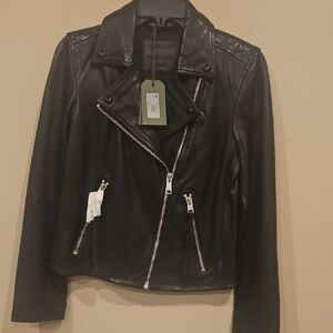 All Saints Dark Leather Moto Jacket
